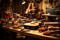 Handmade Guitar in the Workshop: A guitar meticulously crafted by hand