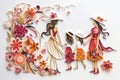 Handmade Happy Family in paper quilling style, Generative AI