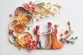 Handmade Happy Family in paper quilling style, Generative AI