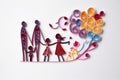 Handmade Happy Family in paper quilling style, Generative AI