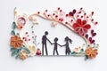 Handmade Happy Family in paper quilling style, Generative AI