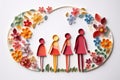 Handmade Happy Family in paper quilling style, Generative AI