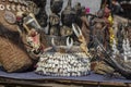 Handmade head-dress made of bone and teeth in a tourist stall on the street market near Inle Lake in Burma, Myanmar