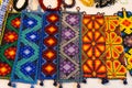 Handmade huichol bracelets with different colors and patterns Royalty Free Stock Photo