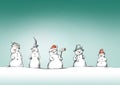 Five snowmen in a row