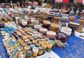 Handmade Indian pottery  displayed on foot path in Calcutta, India. Royalty Free Stock Photo