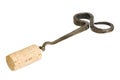 Handmade iron corkscrew with cork in detail view Royalty Free Stock Photo
