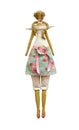 Handmade isolated doll in dress and pants with wings and roses Royalty Free Stock Photo