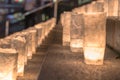 Handmade japanese rice paper lanterns illuminating the steps of Royalty Free Stock Photo