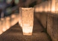 Handmade japanese rice paper lanterns illuminating the steps of Royalty Free Stock Photo