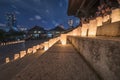 Handmade japanese rice paper lanterns illuminating the steps of Royalty Free Stock Photo