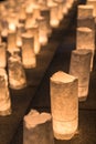 Handmade japanese washi paper lanterns illuminating the steps of Royalty Free Stock Photo