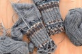 Handmade jewelry, cardigans, raglans, socks, scarves.Knitting using natural wool. Royalty Free Stock Photo