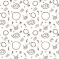 Handmade jewelry elements vector seamless pattern. Beads, bracelets and earrings monochrome background in sketch style