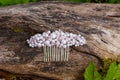 Handmade jewelry. Hair comb made with crystal and rhinestones. The trends in wedding style. Prepare the bride for the Royalty Free Stock Photo