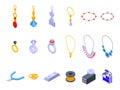 Handmade jewelry store icons set isometric vector. Shop process fashion Royalty Free Stock Photo