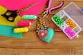 Handmade keychain felt embellished with beads. Bright felt heart keychain, woman's or children's key chain. Organizer