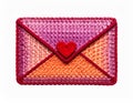 Handmade Knit Pink and Orange Envelope with Red Heart on White Background Royalty Free Stock Photo
