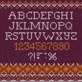 Handmade knitted abstract background pattern font alphabet abc letters, numbers, Royalty Free Stock Photo