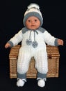 Handmade knitted newborn set, for baby boy. Royalty Free Stock Photo