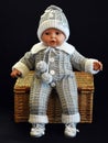 Handmade knitted newborn set, for baby boy. Royalty Free Stock Photo