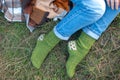 Handmade knitted socks Royalty Free Stock Photo