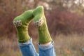 Handmade knitted socks Royalty Free Stock Photo