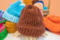 Handmade knitted wool hat for winter hobbies of housewives Royalty Free Stock Photo