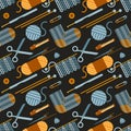 Handmade knitting illustration. Seamless pattern.