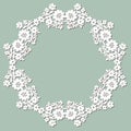 Handmade lace doily. Beautiful elegant vintage knitted lacy napkin. Wedding table decoration or invitation concept. Round lace pa Royalty Free Stock Photo