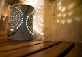 Handmade lantern and table in a rural home