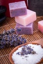 Handmade lavender soap and bath salt wellness spa Royalty Free Stock Photo