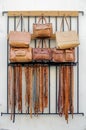 Handmade leather bags and belts for sale Royalty Free Stock Photo