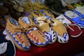 Handmade leather Native American Indian moccasins at a powwow in San Francisco Royalty Free Stock Photo