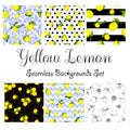 Handmade lemon vector illustration seamless pattern set, pattern collection, mixed tiles.