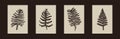 Handmade linocut fern vector motif clipart in folkart scandi style. Set of simple monochrome block print leaf shapes