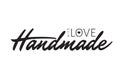 Handmade with Love handwritten inscription decorated with hearts. Hand drawn lettering quote. Phrase handmade