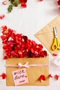 Handmade love message with flowers, copy space Royalty Free Stock Photo