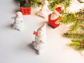 Handmade manufacture of a small toy snowman. Preparations for the celebration of Christmas.