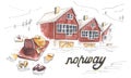 Handmade marker drawn illustration of Norway details