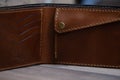 Brown handmade hand stitched leather wallet
