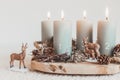 Handmade modern advent wreath with four candles