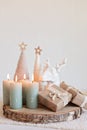 Handmade modern advent wreath with four candles Royalty Free Stock Photo