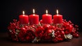 Handmade modern advent wreath with four red candles decoration Royalty Free Stock Photo