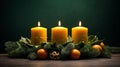Handmade modern advent wreath with four yellow candles decoratio Royalty Free Stock Photo