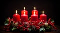Handmade modern advent wreath with four red candles decoration Royalty Free Stock Photo