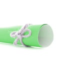 Handmade natural cord bow tied on green letter tube isolated Royalty Free Stock Photo