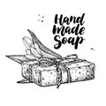 Handmade natural soap. Vector hand drawn cosmetic with lettering Royalty Free Stock Photo