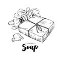 Handmade natural soap. Vector hand drawn organic cosmetic with flower