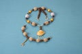 Handmade necklaces and bracelet knitted and wooden beads Royalty Free Stock Photo